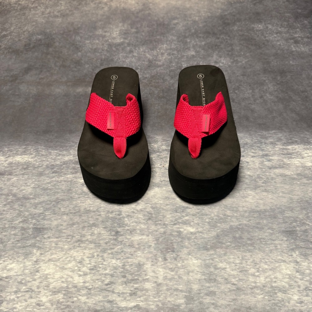 Y2K Lower East Side Womens Platform Flip Flops Pink Black Chunky Sandals Size 5